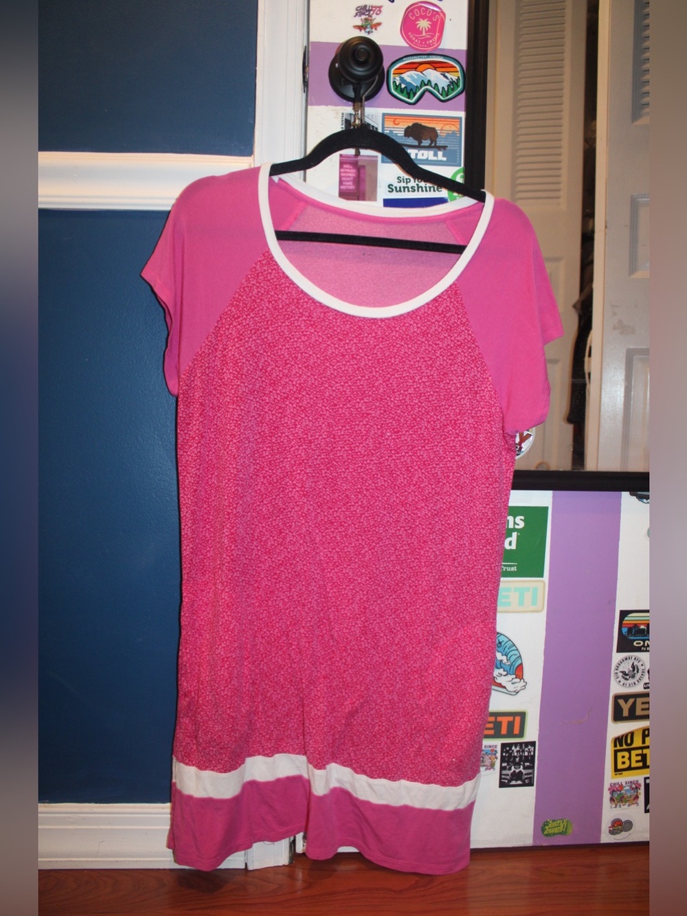 Oversized DKNY Pink Colorblock Jersey Pajama Sleep Dress / Pajama Shirt - Small